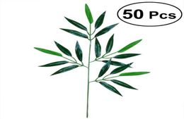 50 PCS Green Bamboo Green Feuilles de fausses plantes vertes feuilles de verdure pour la maison El Office Décoration de mariage3221194