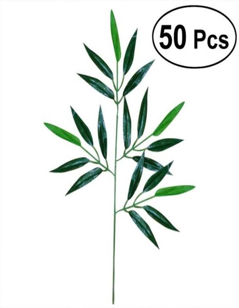 Feuilles de bambou vertes artificielles, 50 pièces, fausses plantes vertes, feuilles de verdure pour la maison, le bureau, décoration de mariage, 5087761