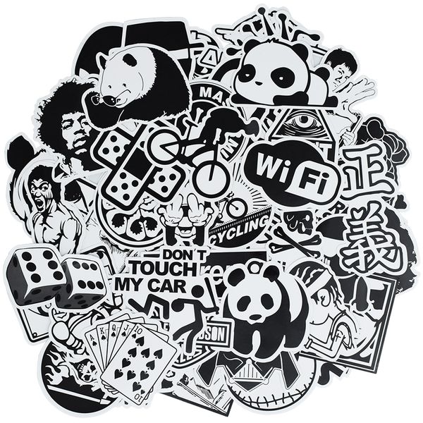 50 pcs aléatoire noir et blanc punk anime autocollants décor à la maison autocollant sur bagages moto skateboard stickers muraux autocollants pour enfants