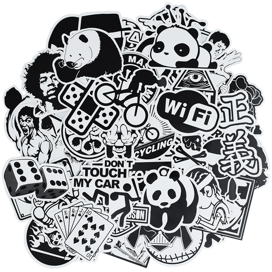 50 pcs Random black and white punk anime stickers home decor sticker on luggage motor bike skateboard wall decals stickers for kids