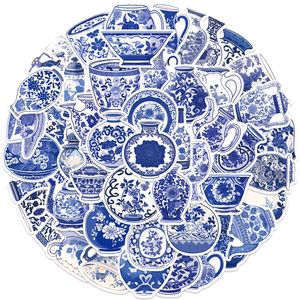 50 pegatinas de arte de porcelana azul y blanca para monopatín, coche, nevera, casco, iPad, bicicleta, teléfono, motocicleta, PS4, portátil, PVC, calcomanías DIY, adolescentes, niños y adultos