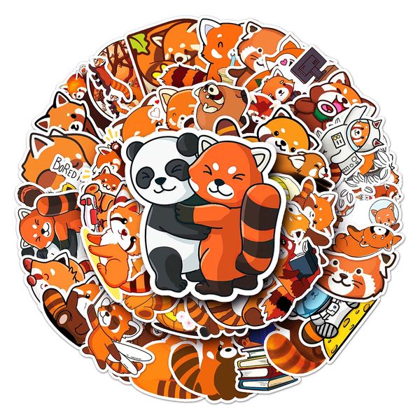 Autocollant de dessin animé animal panda rouge, graffiti de personnalité, décoration créative de skateboard, autocollant en PVC pour casque d'ordinateur portable, 50 pièces