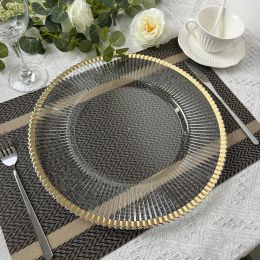 50 stuks opladerplaten doorzichtig plastic dienblad ronde platen met gouden rand 13 inch acryl decoratieve serviceplaat voor tafelschikking