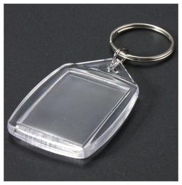 50 PCS Clear en plastique acrylique Course de clés à blanc Insérer Passeport PO Keychain Keyfobs Keychian Key Chain Ring8968053