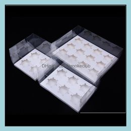 50 stks Clear Cupcake Carriers voor 4/6/12 Mini Cupcakes PVC Box met Insert Muffin Boxes Drop Levering 2021 Cake Kitchen Storage Organizati