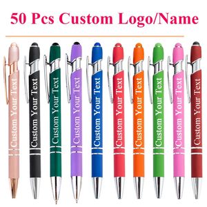 50 pièces stylos personnalisés graver nom écriture stylo à bille avec pointe de stylet encre noire stylo en métal école bureau cadeau d'affaires 240307