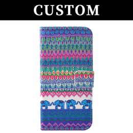 50 piezas de personalización de cuero genuino Flip Phone Case Wallet Cover UV Printing Cell Phone Funda de cuero para Iphone 8 8PLUS 7 Cover