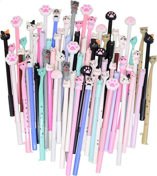 50 pièces mignon dessin animé nouveauté Gel encre chat stylos écriture 05 Mm noir amusant Kawaii en vrac pour enfants bureau fournitures scolaires 240124