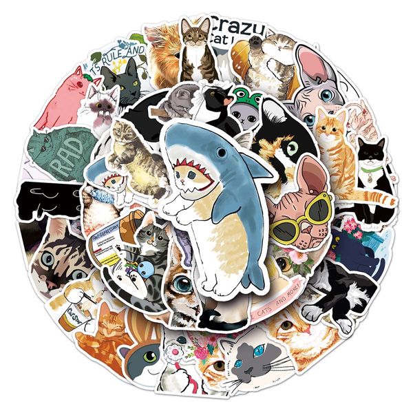50 Uds lindo gato de dibujos animados animal creativo graffiti decoración PVC coche monopatín casco pegatina