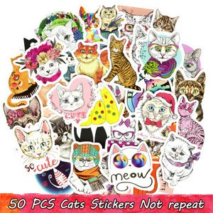 50 PCS Cute Cat Stickers Graffiti Animal Calcomanías DIY para Laptop Skateboard Bike Car Equipaje Guitarra Taza Juguetes Regalos para todas las personas Decoración para el hogar