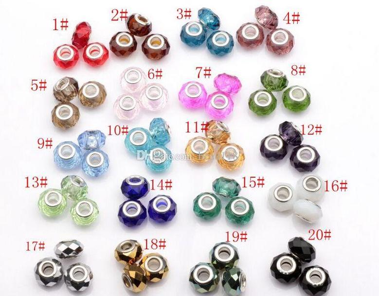 100 stks Europese stijl facetted 20-color crystal glas grote gat spacer kralen voor sieraden maken armband ketting DIY accessoires