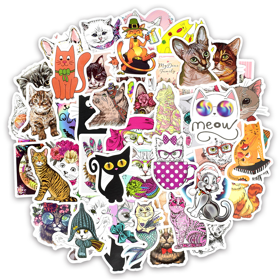 50 PCS Funny Cat Animal Stickers Toy for Kids Decals for Kids Teens Adults DIY Home Laptop Luggage Guitar Helmet Skateboard Bike Motorcycle