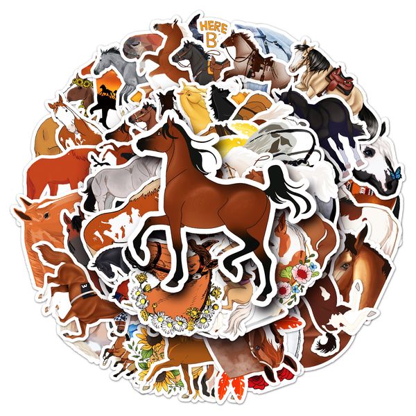 Autocollants cheval, 50 pièces, décoration imperméable, animal, dessin animé pour journal mobile