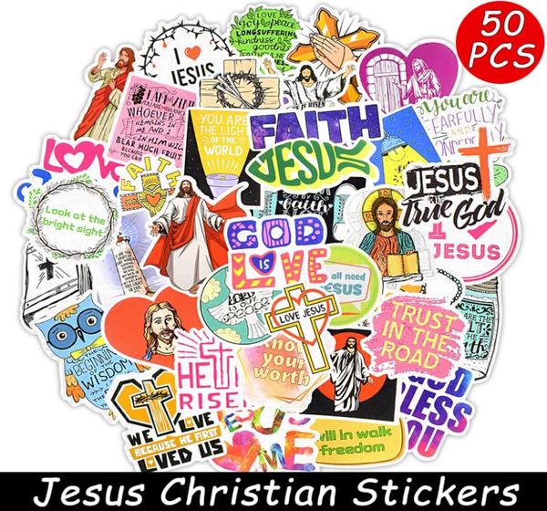 50 pcs Jesus Christian Decal Autocollants Faith Wisdom Mots que Dieu vous bénisse Blessing Gift Scrapbook Guitar Sticker AutoProproof6040382