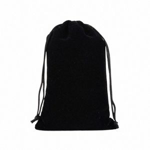 50 pcs/lot gros sacs Veet noir cordon pochettes cadeaux pour bijoux de mariage sac d'emballage de stockage logo personnalisé imprimer h2zD #