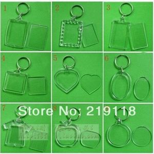 50 pcs / lot Porte-clés acryliques vierges Insert Po Porte-clés en plastique Clé carrée Rectangle coeur circulaire 3484
