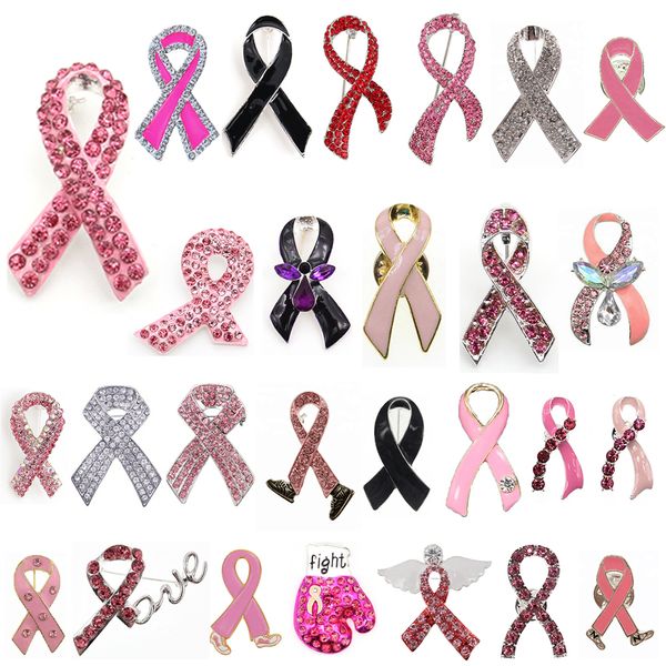 50 PCS/LOT broches d'hôpital personnalisées ruban rose sensibilisation au Cancer du sein strass émail broches médicales pour infirmière médecin cadeau