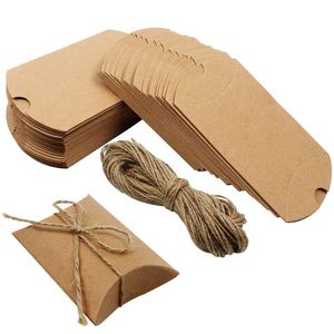 50 Uds. Caja de regalo de papel Kraft con forma de almohada, Cajas de Regalo para fiesta de boda, regalos para Baby Shower, paquete de tarjetas