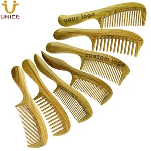 MOQ 50 PCS Peigne à cheveux en bois de santal vert naturel Amazon Top Qualité LOGO personnalisé Peignes à barbe en bois pour femmes hommes