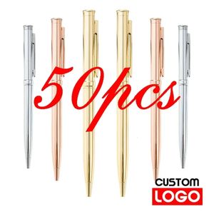 50 PCS Metal Ballpoint Pen Rose Gold Pen Stationnery Custom Business Lettrage de cadeaux gravés Nom de l'école Supplies 240417