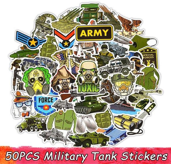 50 PCS Military Tank Sticker Toys for Boys Cool Cartoon Anime Anime Stickers For ordinateur portable Réfrigérateur Luggage Moto Car Decs Kids Gift2727418