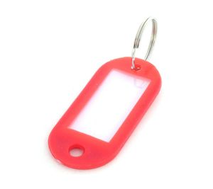 50 PCS Mélangez Couleur Plastic Keychain Key Tags ID Étiquette Nom des étiquettes avec anneau fendu pour les bagages Clé des bagages Anneaux Clé 5022mm 777333243