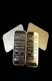 50 stuks Niet-magnetische Amerikaanse Johnson Matthey badge JM one ounce 24K echt goud verzilverd metalen souvenirmunt met verschillende ser6242730