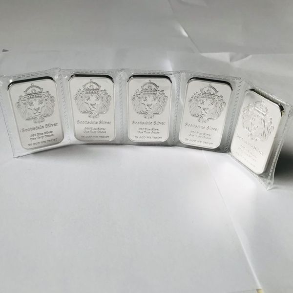 50 pcs pièce de monnaie non magnétique Cradt American Scottsdale tête de lion 1 oz badge lingot plaqué argent 5 0 x 2 8 cm scellé sous vide Pac233c