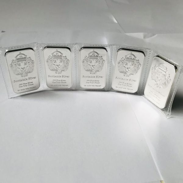 50 pcs pièce de monnaie non magnétique Cradt American Scottsdale tête de lion badge 1 oz lingot plaqué argent 5 0 x 2 8 cm scellé sous vide Pac2710
