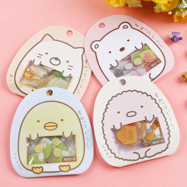 50 pièces/paquet Kawaii autocollants bricolage Transparent mignon dessin animé PVC autocollants joli chat ours autocollant pour filles étudiant journal décoration coréenne papeterie