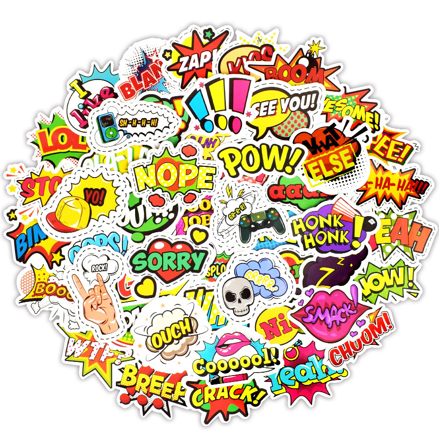 50 PCS Pop Style Text Popular Internet Language Stickers Toys for Kids Creative Buzzword Stickers Gadgets Gift to DIY Scrapbook Suitcase