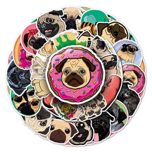 50 Pcs Waterproof Cartoon Animal Stickers, PVC Pug Dog Skateboard Diary Car Decoration Stickers