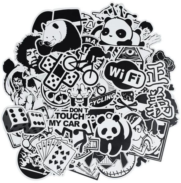 50 PCS ALIMENTS ANIME PUNK NOIR ET BLANC RÉHAUX Autocollant de décoration intérieure sur les bagages à vélos skateboard Stickers muraux pour KID4568842