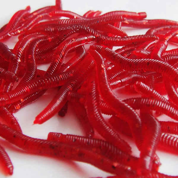 50 Pcs Red Worm EarthWorm Fishing Soft Lure Tackle Baits Bass Trout Bream