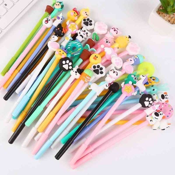 50 pcs Ensemble Kawaii Gel Encre Stylos Cartoon Tool d'écriture Mignon Neutre Pen Office School Stationnoise avec Sac à crayons Vacances pour enfants Cadey 210330