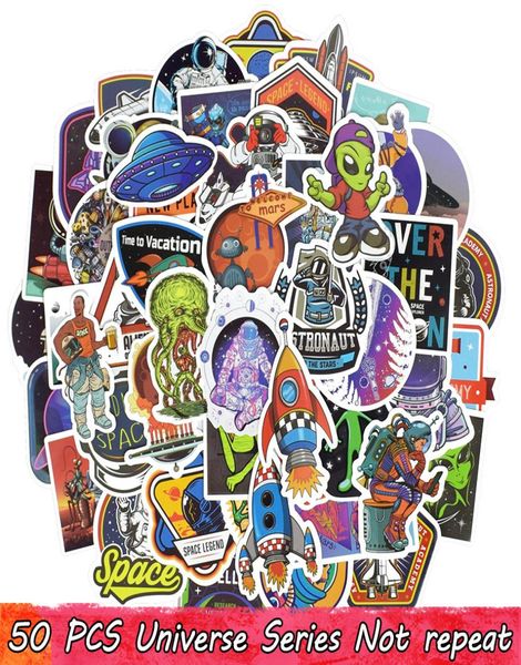 50 PCS impermeable universo ovfo alien et altronautas pegatinas de la pared de la pared para niños habitaciones de bricolaje para el portátil portador de portátiles M4271026