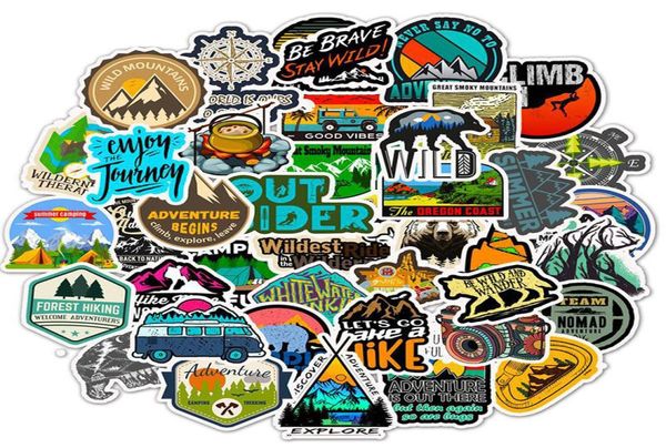 50 PCS Wilderness Nature Stickers Outdoors Randonnée Camping Travel Adventure Adventure Autocollants pour bricolage Casque de bagages à bagages VINLY Decals1215972