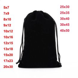 50 PCSlot 7x9 9x12 30x40 cm sacs en velours pochettes à cordon pour bijoux cadeau de noël sac d'emballage de stockage personnalisé 240125