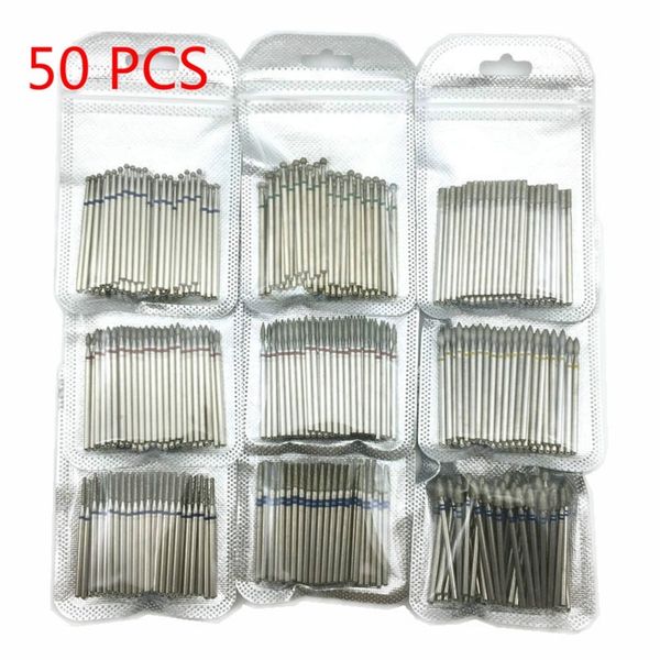 50 pcsset jeu de forets pour ongles Cutter dentaire diamant meulage polissage fraises laboratoire polisseuse 235mm tige ongles outils 220518