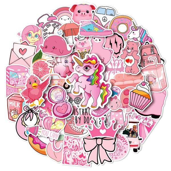 50 Stück Cartoon rosa Mädchen Graffiti Kinder Aufkleber Telefon Laptop Skateboard Auto Aufkleber Pack für Gepäck Gitarre Helm Wasserbecher Aufkleber