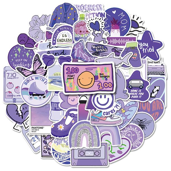 Autocollant graffiti monde violet, 50 pièces, paquet d'autocollants pour téléphone portable, Skateboard, voiture, bagages, guitare, casque, tasse d'eau