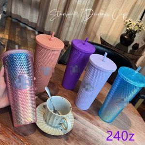 2022 Starbucks 24 oz / 710 ml tasses en plastique gobelet réutilisable clair potable fond plat forme de pilier couvercle tasses de paille tasse Le nouveau produit chaud pour la vente directe d'usine QQ