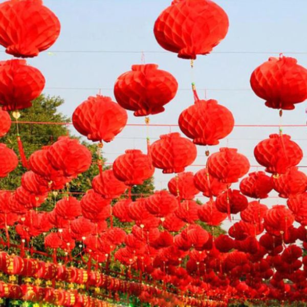 Lanternes traditionnelles chinoises en papier rouge, 50 pièces, 6 pouces, pour décoration de l'année chinoise, lanternes de Festival imperméables à suspendre, 231220