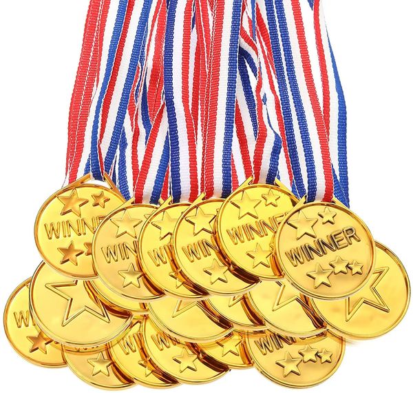 50 piezas Medallas de oro de plástico para niños Medallas Oro para Premios del Día de Deportes Premios de los estudiantes 240202