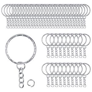 50 Pieces Metal Key Rings With Chains And Small Round Split Rings For Organizing Keys And Making Craft 1.4*28mm Silver