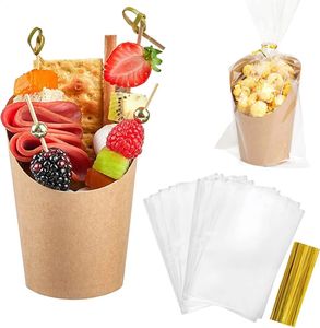 50 Set 14oz Wegwerp Charcuterie Bekers Kraftpapier Frieten Houder voor Wafels Chips Popcorn of Feesttraktaties 240122