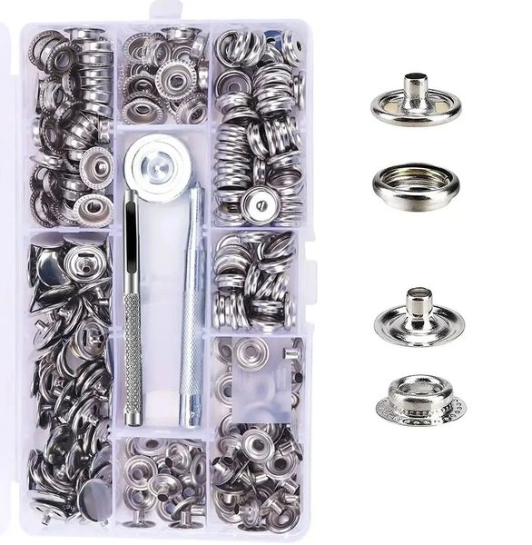 Kit de 50 boutons-pression en cuir, 15mm, boutons-pression en métal, boutons-pression avec 3 outils de réglage, boutons-pression en cuir pour vêtements et vestes 240327