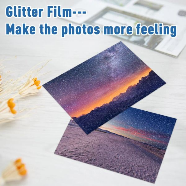 50 hojas Adhesivas Glitter Película de laminado en frío A4 Impermeable de vidrio roto Holograma Estrellas de la tarjeta de paquete de bricolaje Photo Lamining Film