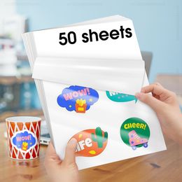 50 vellen vinylsticker papier a4 afdrukbare papierplaat zelfklevend papier sticker waterdichte glanzende witte plaat diy ambachtskaart