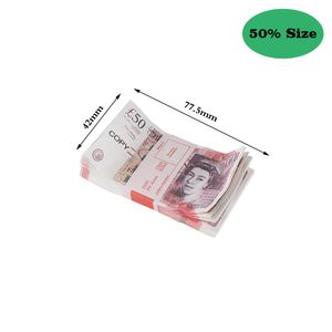 50 % de taille d'accessoires âgés d'argent en livres sterling GBP BANK Full Print Movie Money Stack Fake Cash pour Tiktok Film Vidéo Films Play Fake Cash Casino Photo Booth Props